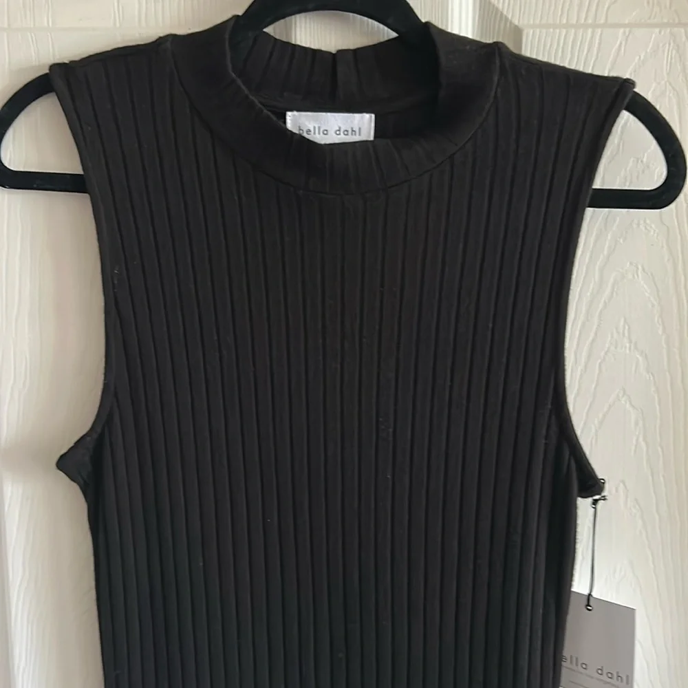 BELLA DAHL Women’s Black Ribbed Sleeveless Midi Dress Size‎ Small NWT